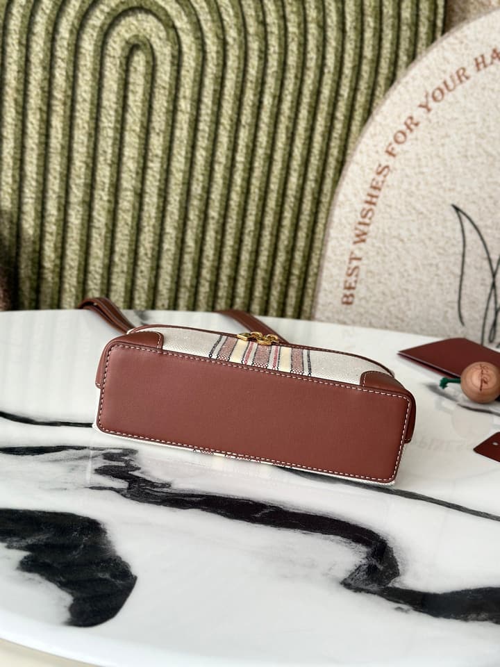 Loro Piana L19 Canvas Crossbody Bag – Spring/Summer Resort Collection in Beige Canvas With Burgundy Trim