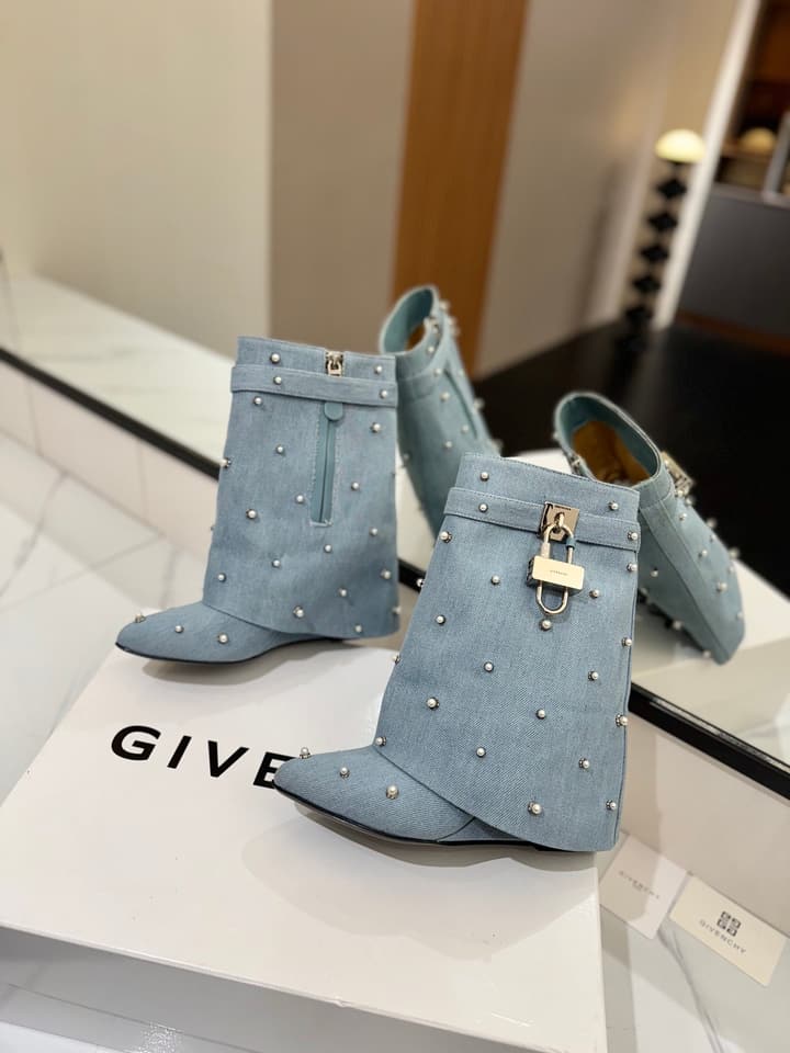 Givenchy Washed Denim Lock Knee-High Boots – 2024 SS in Soft Light Blue Denim