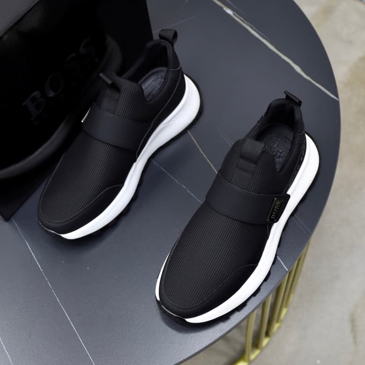 Boss Men's Knit Sneakers in Black Laced