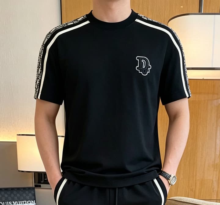 Dior Classic Air Layer T-Shirt and Shorts Set – 2026 Summer Collection in Black Crewneck Oblique Stripe