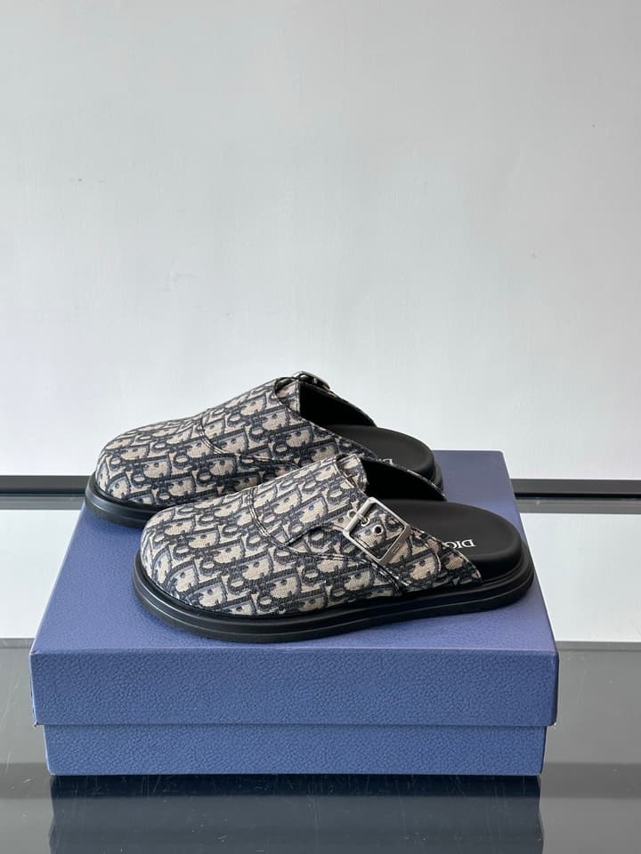 Dior Oblique Print Closed-Toe Mules in Navy