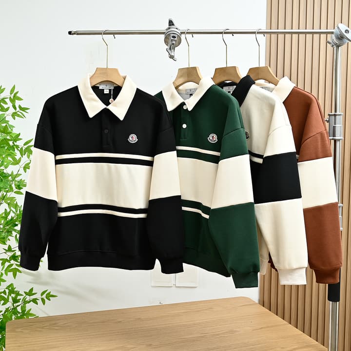 Moncler Striped Long-Sleeve Polo Shirt – Spring Collection