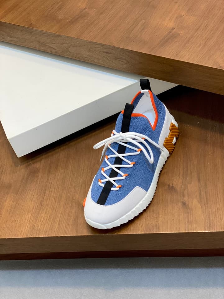 Hermès Suede and Denim Canvas Sneakers in Black And White