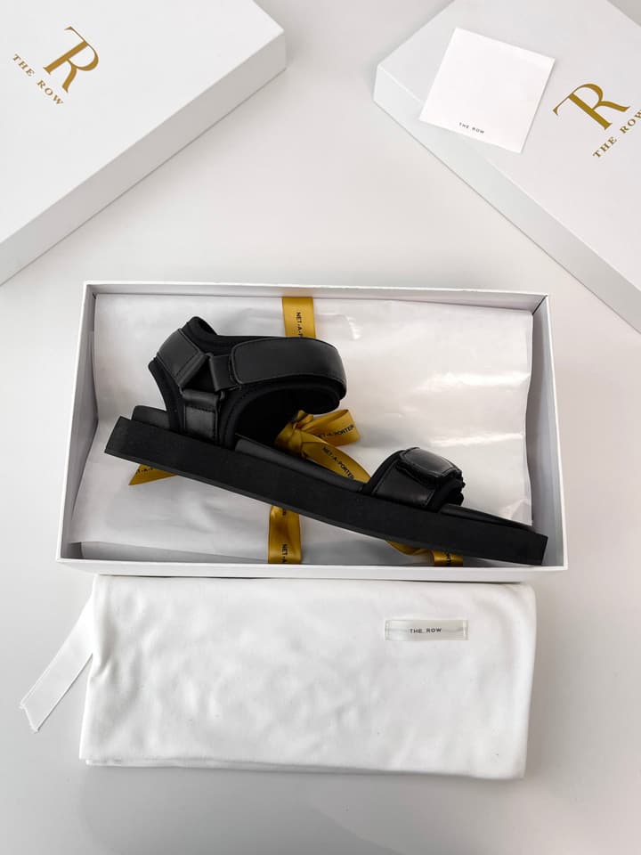 The Row Classic Velcro Beach Sandals in Black And Cream