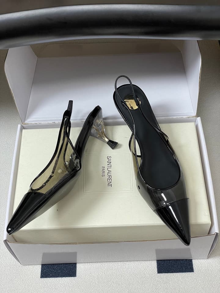 Saint Laurent Pointed PVC Slingback Sandals – 26SS in Beige
