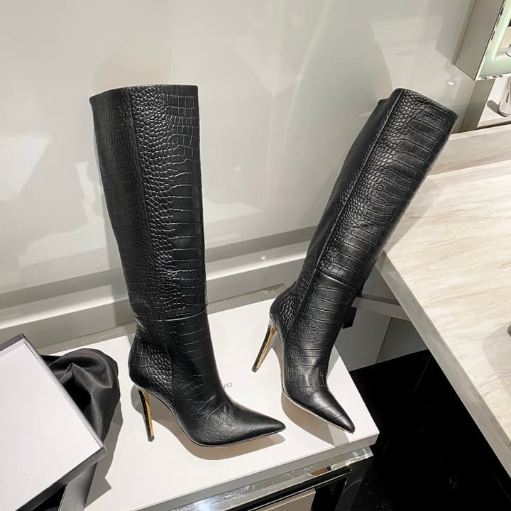 Paris Texas Crocodile Embossed Knee-High Boots – 2022 FW in Black Croc Embossed