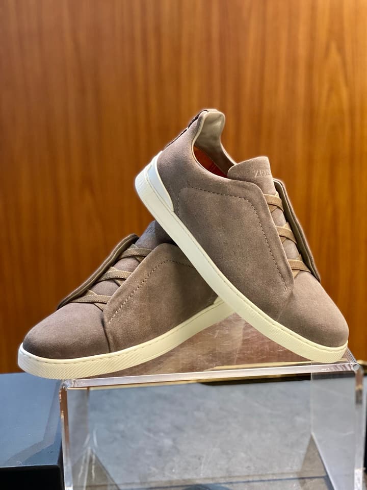 Zegna Triple Stitch Leather Sneakers in Black Smooth Leather