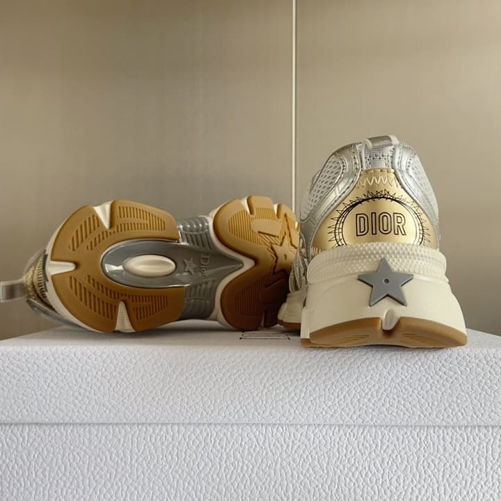 Dior Chrono Mesh and Leather Sneakers – 2024 Fall Collection in Brown And Gold