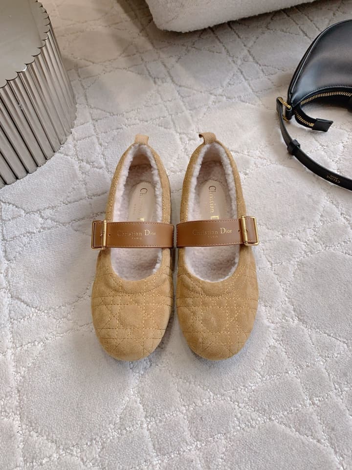 Dior Quilted Wool Mary Jane Flats in Black Suede