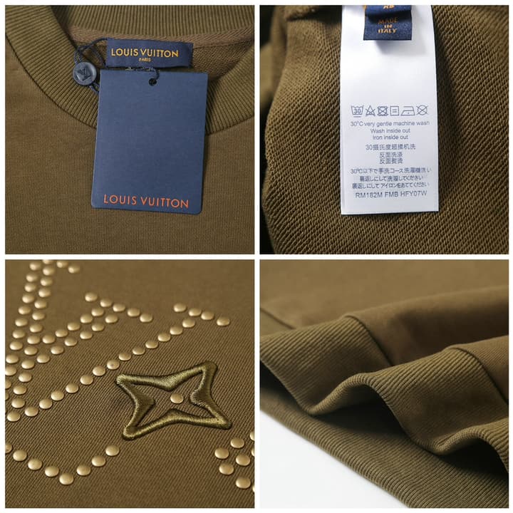 Louis Vuitton Embroidered Crewneck Sweatshirt – 25FW in Olive Green Rhinestone Sweatshirt