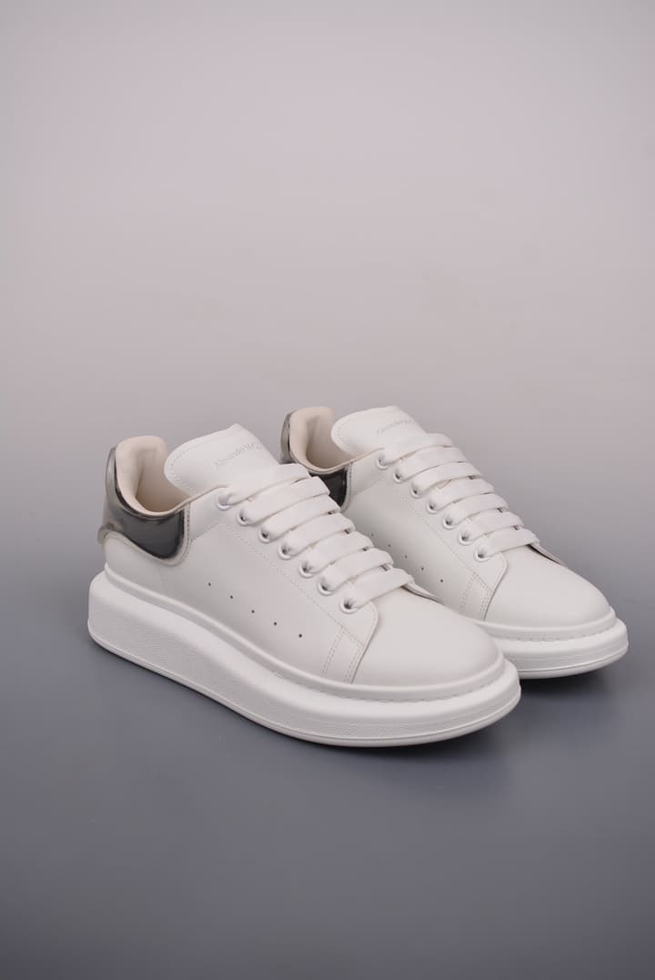 Alexander McQueen Oversized Low-Top Platform Sneakers in White With Dark Heel Tab