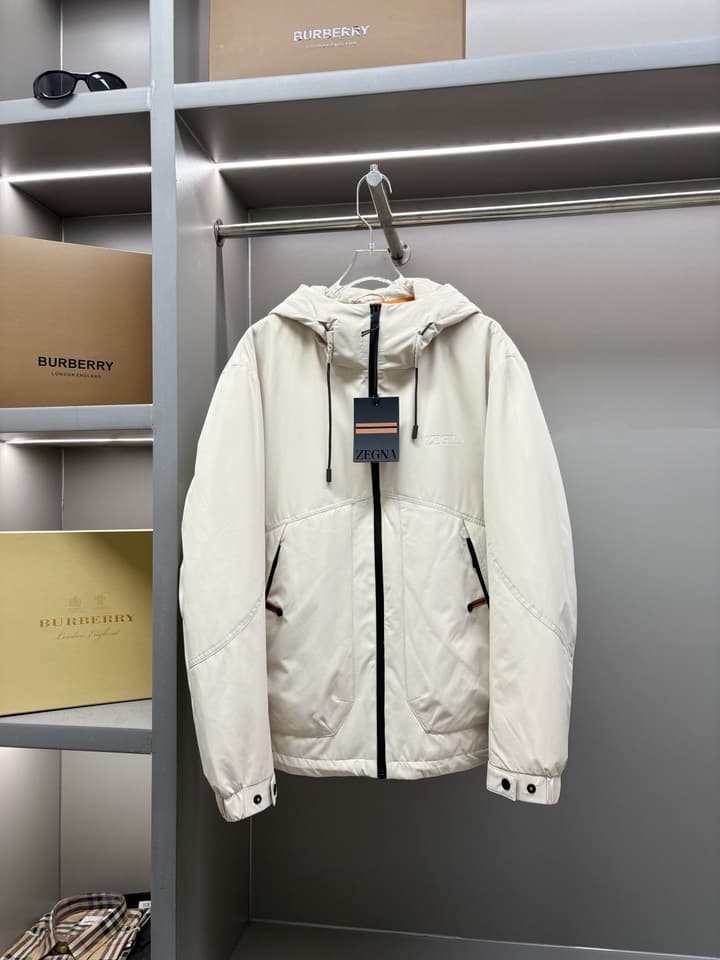 Zegna Letter Embossed Down Jacket in Classic Black