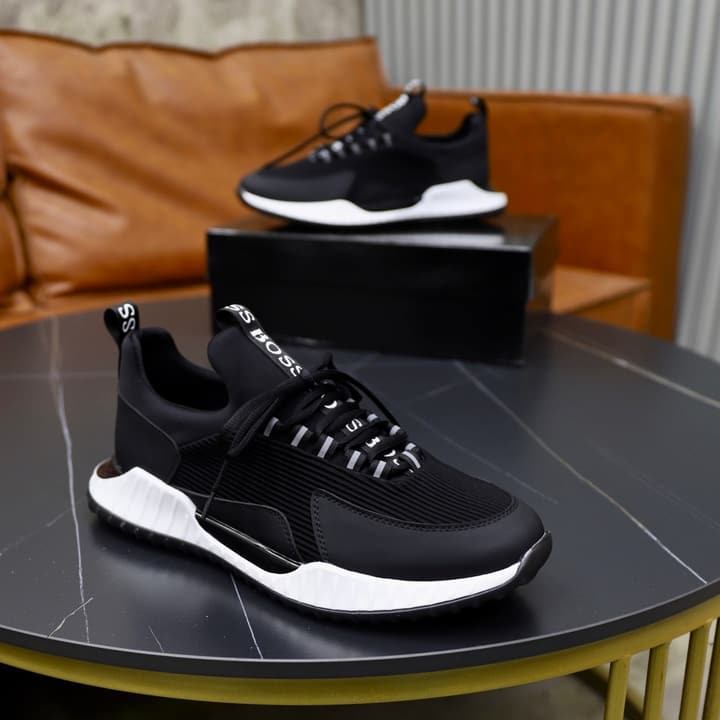 Boss Men's Knit Sneakers in Black Laced
