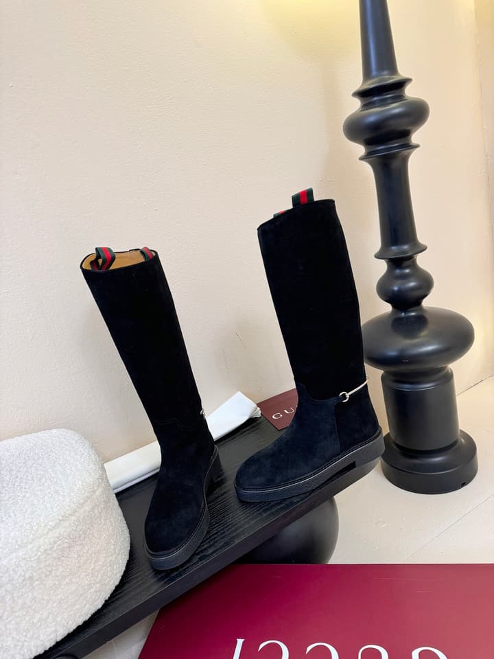Gucci Runway Velvet Boots in Black Suede