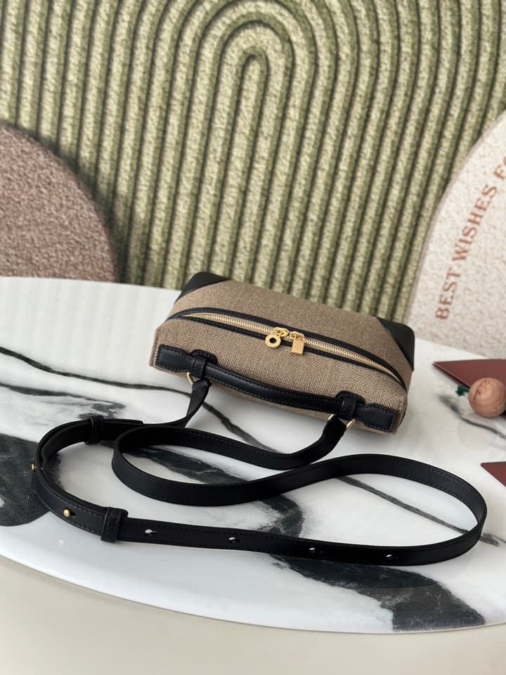 Loro Piana L19 Canvas Crossbody Bag – Spring/Summer Resort Collection in Beige Canvas With Burgundy Trim