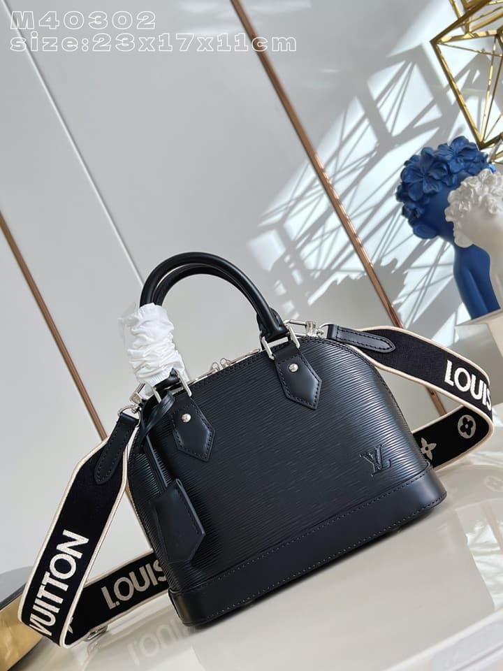 Louis Vuitton Alma BB Handbag in Black Epi Leather With Logo Strap