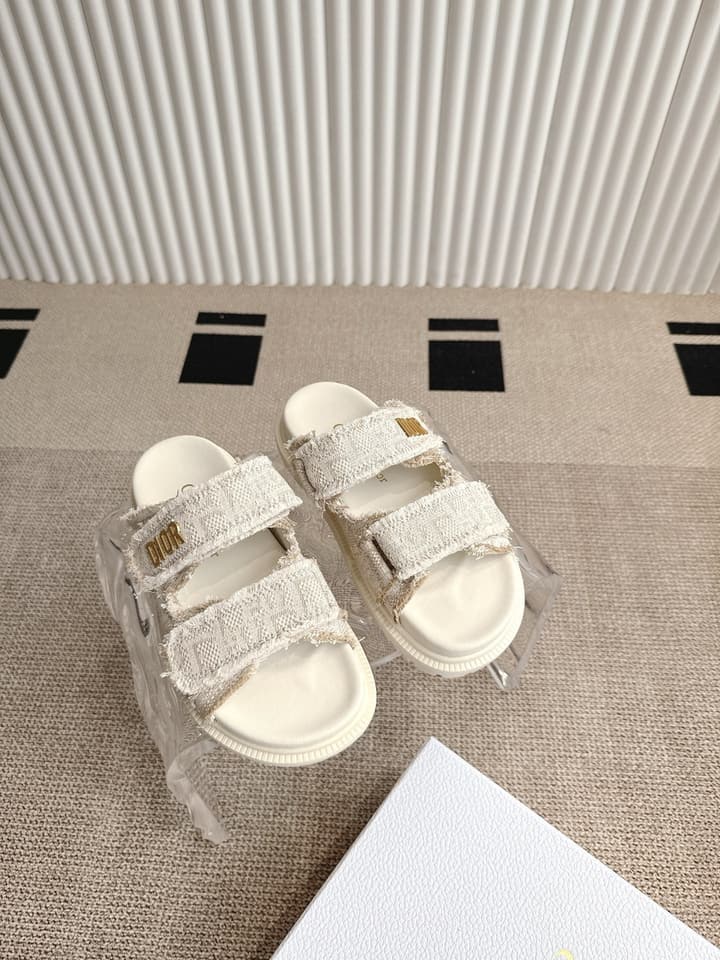 Dior Velcro Summer Sandals in Bright Cream Woven
