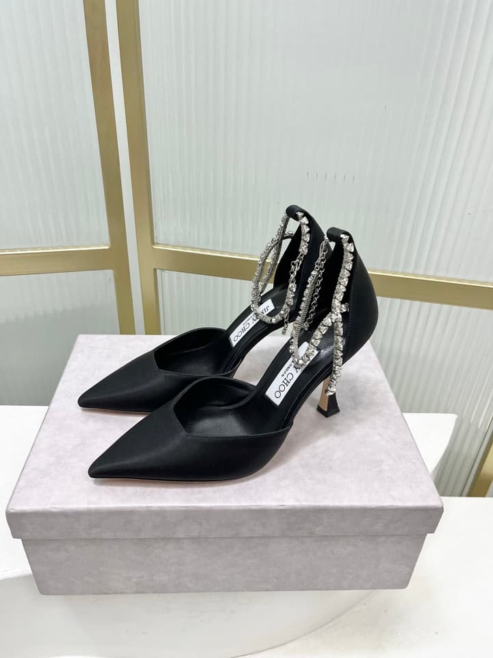 Jimmy Choo Stevie 100 Bow Crystal Silk Heels – 2025SS in Black Silk