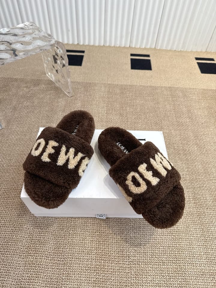 Loewe Classic Autumn/Winter Wool Slippers in Black With White Text