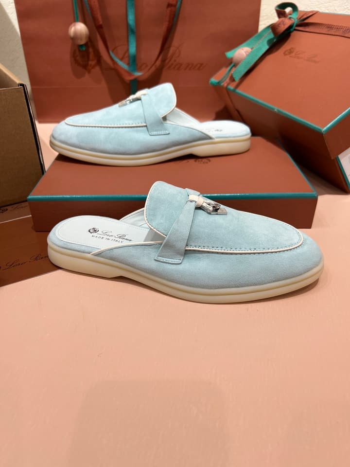Loro Piana Women's Mules in Aqua Blue Suede