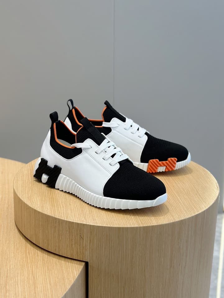 Hermès Bouncing Sneakers in Black And White Color Block