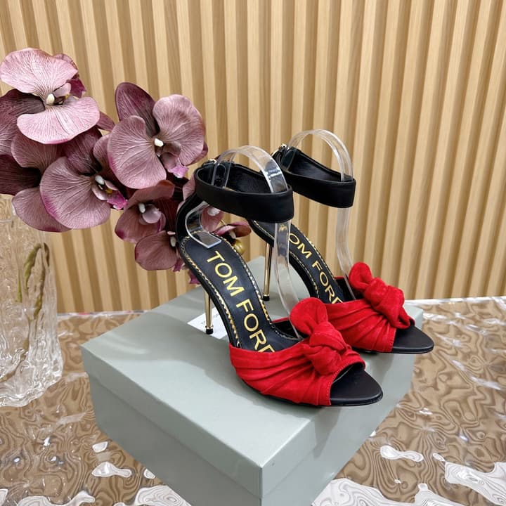 TOM FORD Padlock Knot-Back Heeled Sandals in Beige