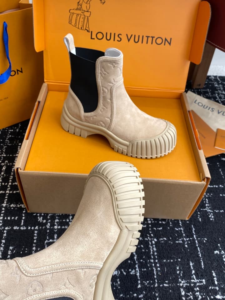 Louis Vuitton Runway Slip-On Ankle Boots – New Collection in Beige