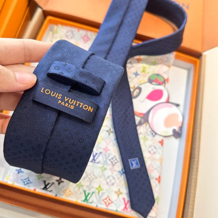 Louis Vuitton Damier Silk Tie in Charcoal Grey