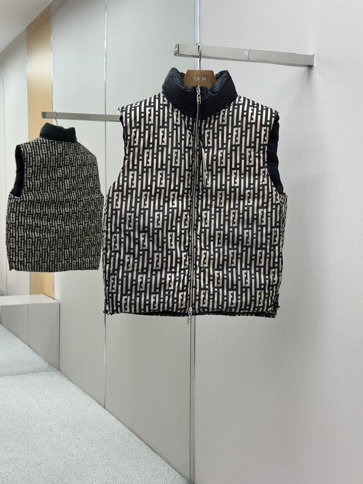 Fendi Reversible Down Puffer Vest – Stefano Pilati Series in Ff Stripes Pattern