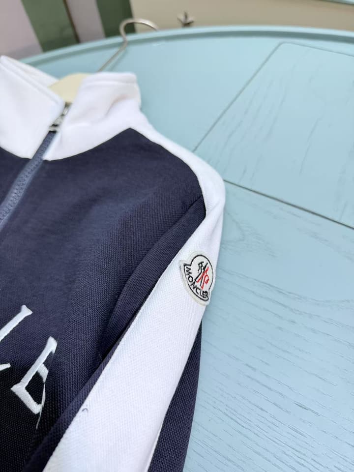 Moncler Kids Stand Collar Embroidered Tracksuit Set – 2025SS – Kids Collection in Light Pink With White Stripes