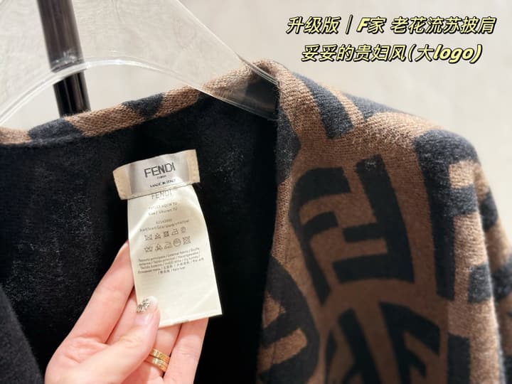 Fendi Monogram Cashmere Shawl in Black And Brown Ff Logo Wrap