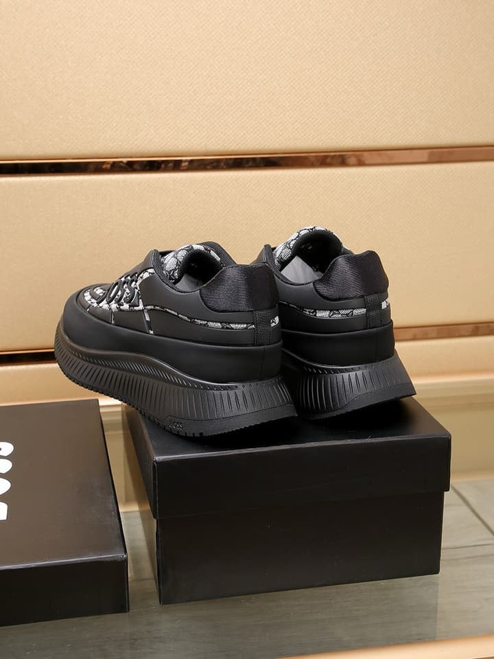 Boss New Men's Luxury Athletic Sneakers in Black With White Detail