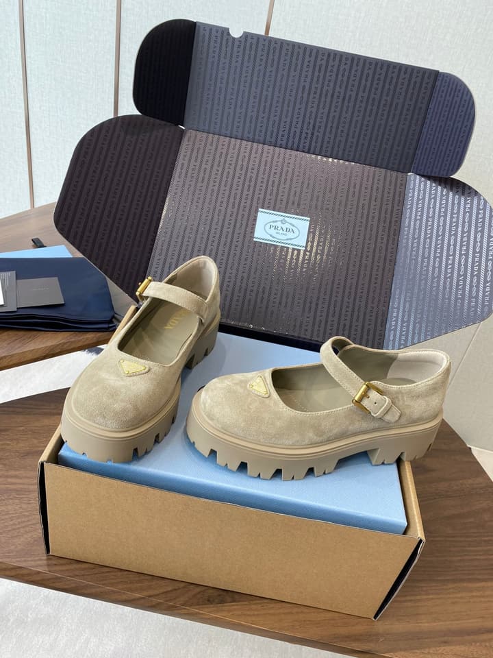 Prada Monolith Platform Mary Jane Shoes in Cream
