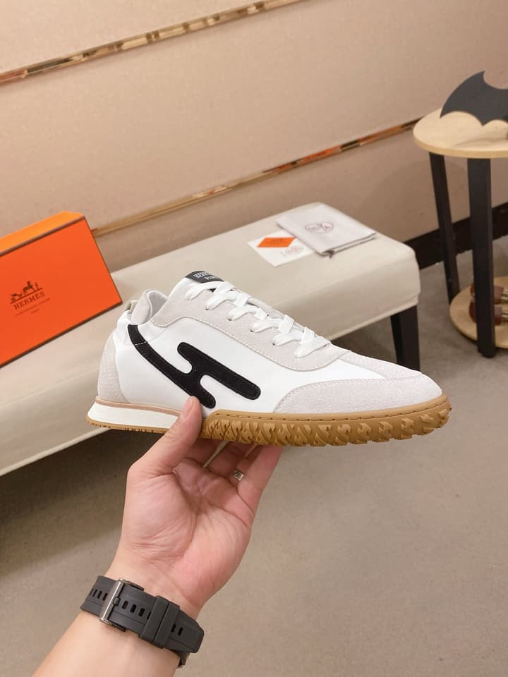 Hermès Suede and Goatskin H Detail Sneakers