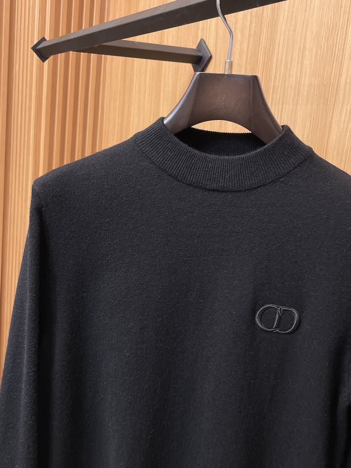 Dior Merino Wool Blend Half-Zip Sweater in Classic Black