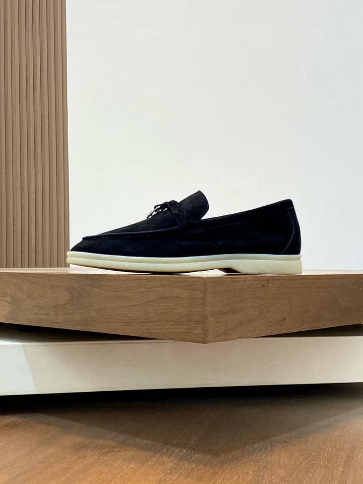 Loro Piana Suede Leather Slip-On Loafers in Black Suede