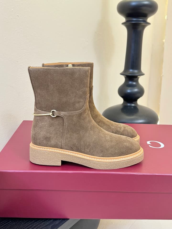 Gucci Runway Suede Boots in Taupe Suede