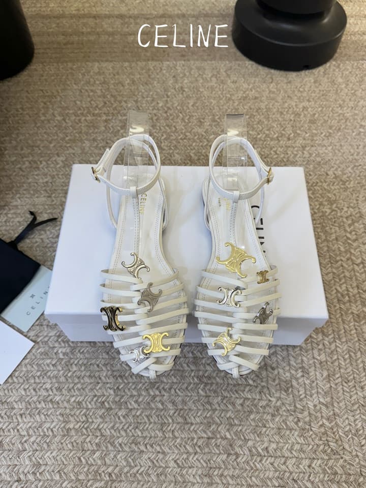 Celine Triomphe Ankle Strap Sandals – Spring/Summer Collection in Black - Large Logo Flats