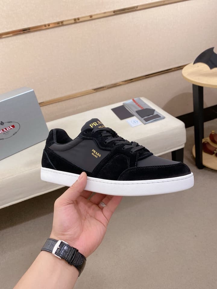 Prada Men's Leather Air Cushion Sneakers in Black Monochromatic
