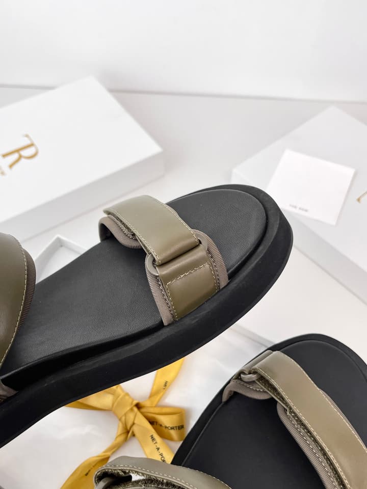 The Row Classic Velcro Beach Sandals in Black And Cream
