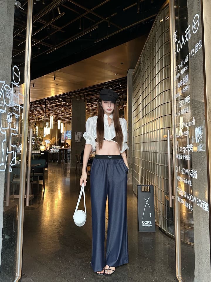 Prada Rayon Denim Wide-Leg Pants – 26SS in Blue