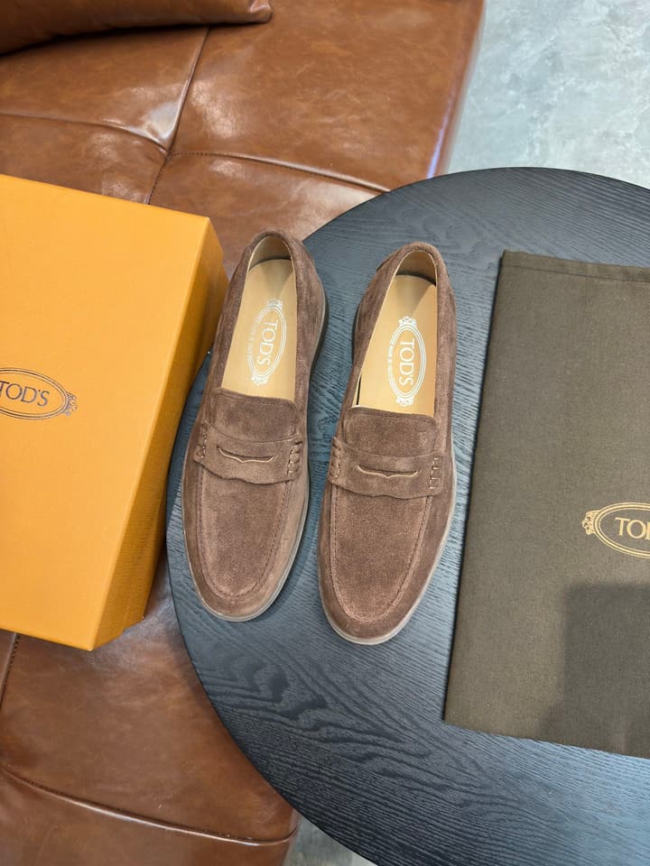 Tod's Suede Calfskin Loafers in Cognac Suede