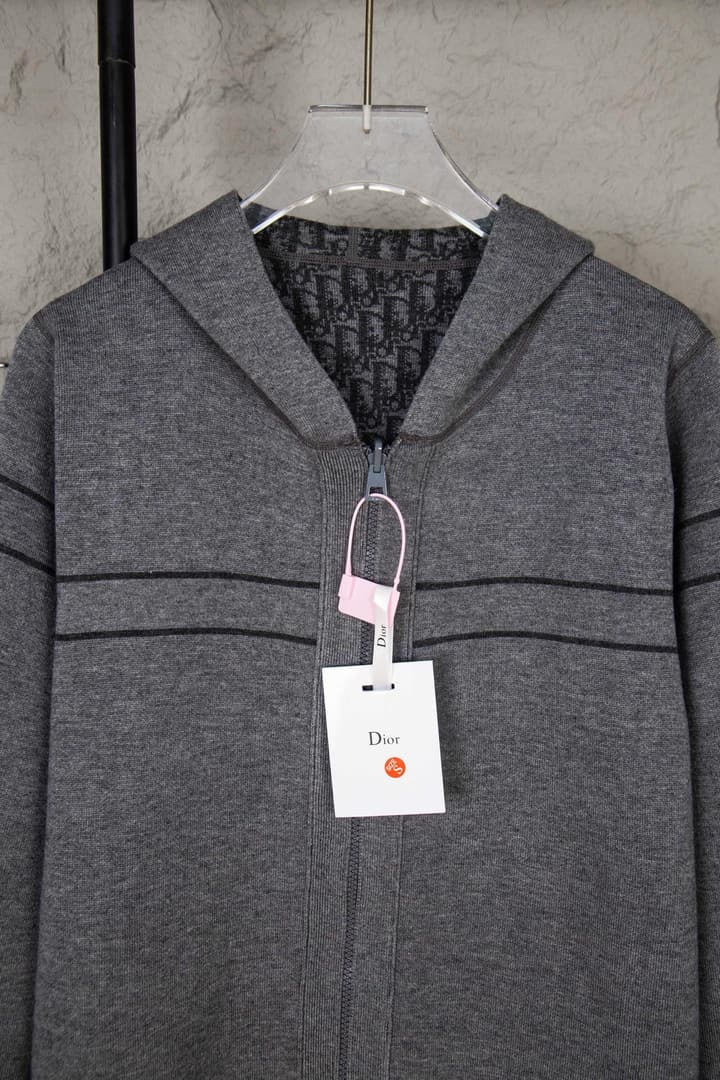 Dior Monogram Jacquard Zipper Cardigan – 24SS in Grey With Black Stripes