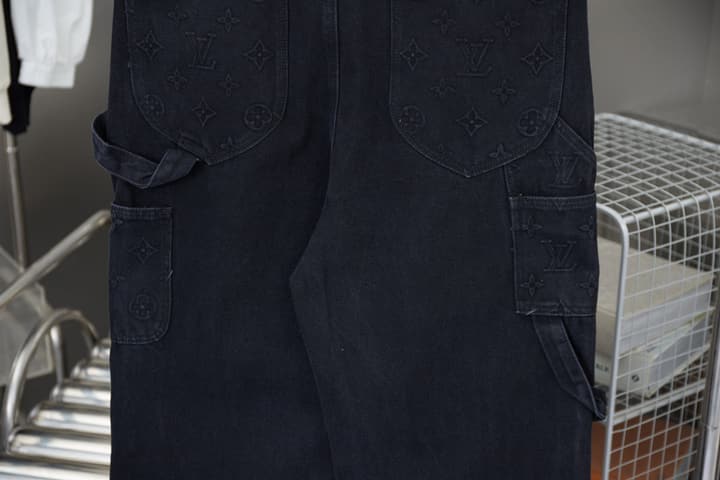 Louis Vuitton Monogram Embossed Denim Cargo Pants in Black