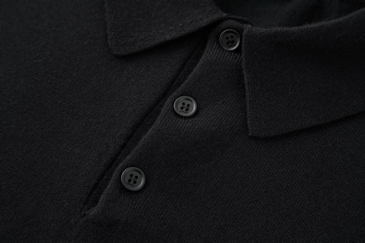 Fendi Knitted Long Sleeve Polo Shirt with Micro FF Detail in Black Knitted Polo