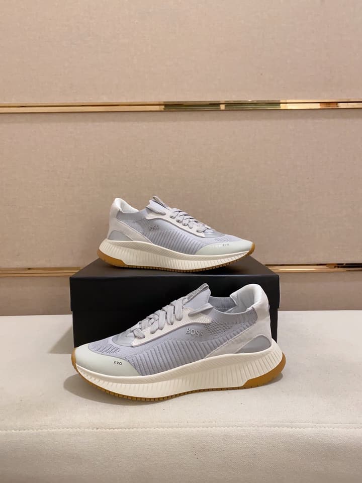 Boss Latest Casual Fly-Knit Sneakers in Black With Gold Accents