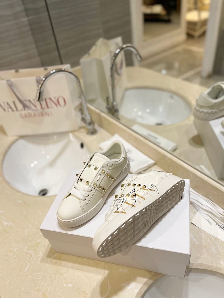 Valentino Classic Couple's Sneakers in White With Bold Red Graphic