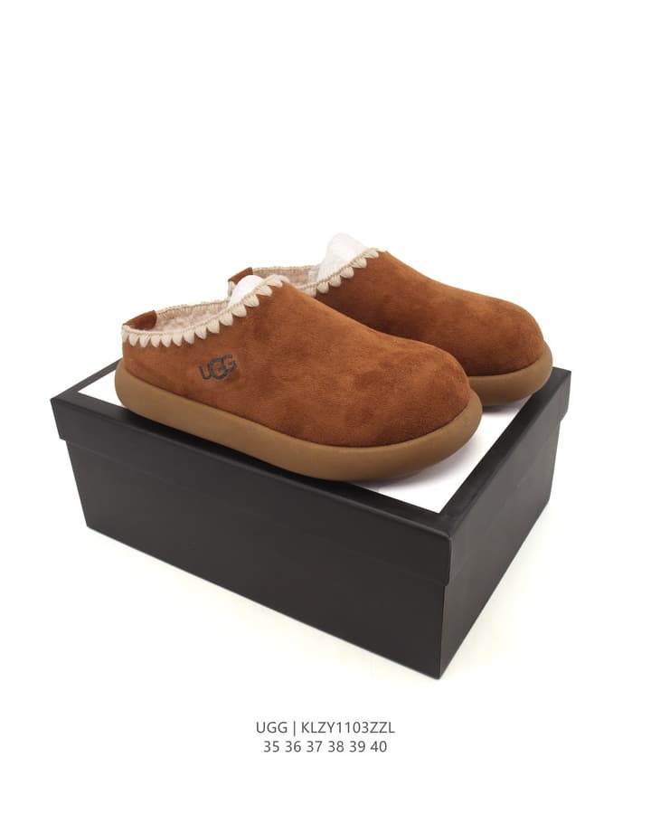 UGG Retro Color-Block Sheepskin Slippers – Autumn/Winter Collection in Brown Suede