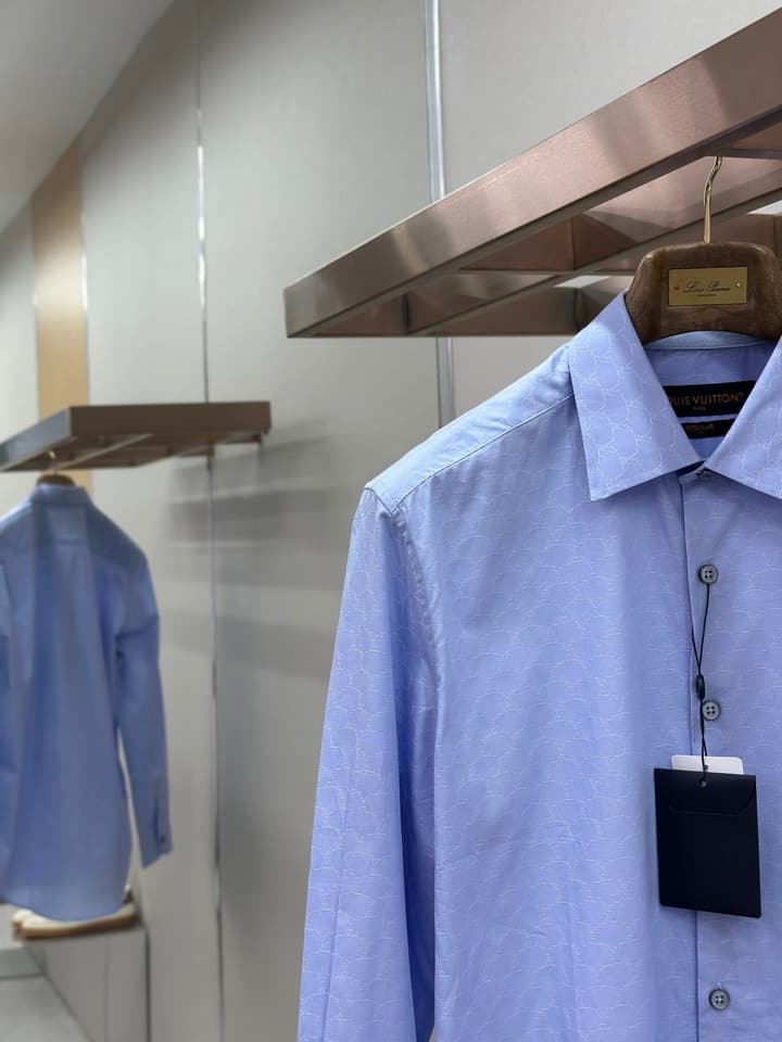 Louis Vuitton Jacquard Long-Sleeve Shirt in Light Blue Jacquard