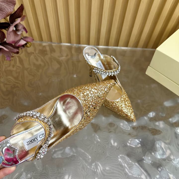Jimmy Choo Sequined Evening Heels – 2025SS in Nude Shimmer